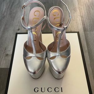 GUCCI Metallic Leather Platform Heels